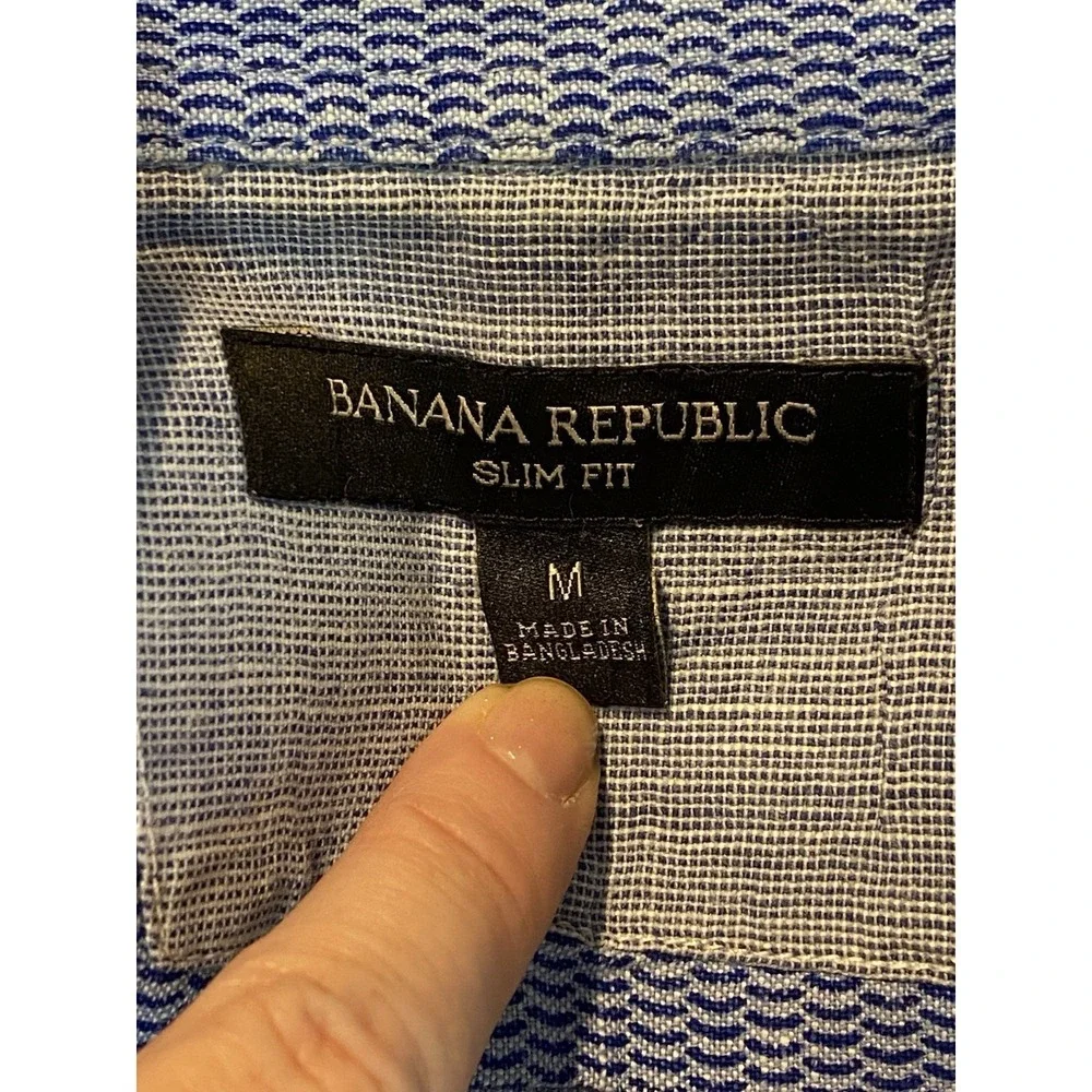 Banana Republic Men's Linen Cotton Shirt Size Medium‎ Button Up Blue Career Wear